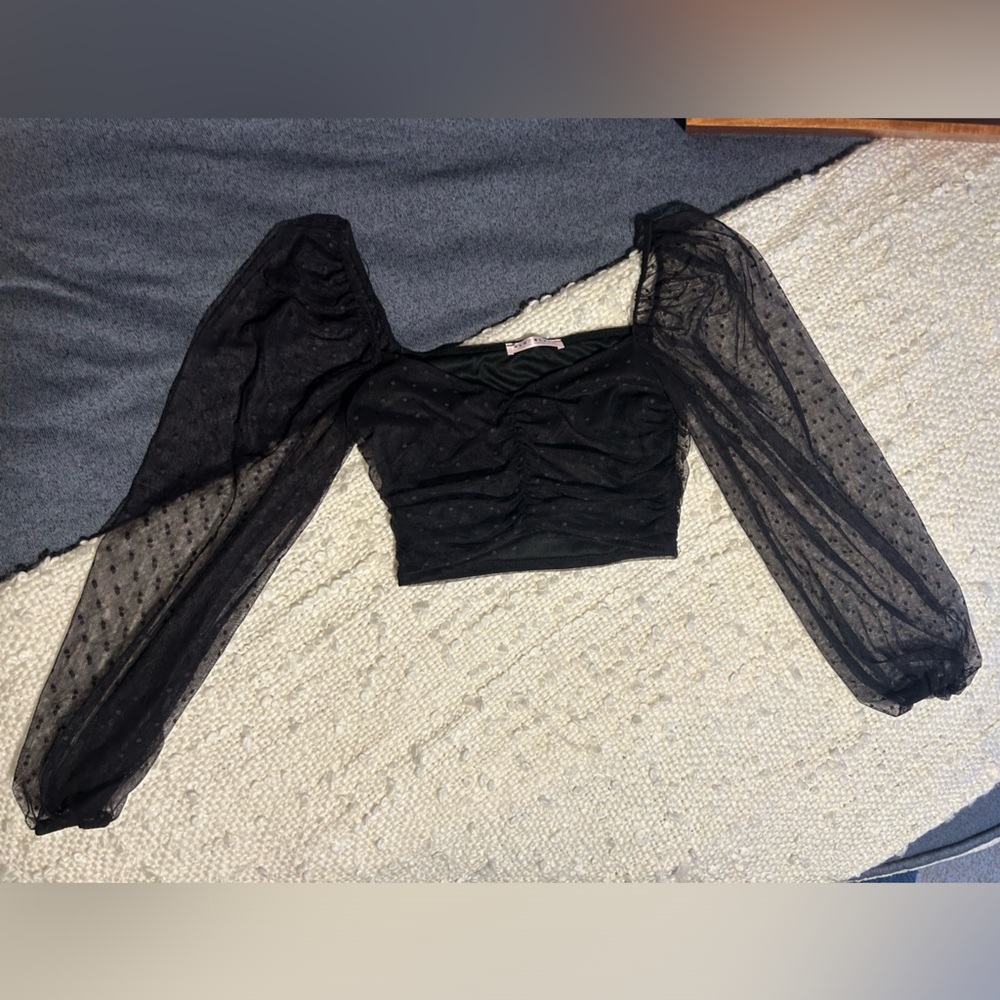Pitaya- Blue Blush LA mesh black long sleeve cropped top
